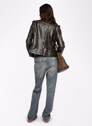 Blouson droit col classique en cuir ZADIG&VOLTAIRE Vert